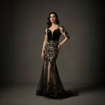 Maxi Fitted Black Lace Formal Evening Dress