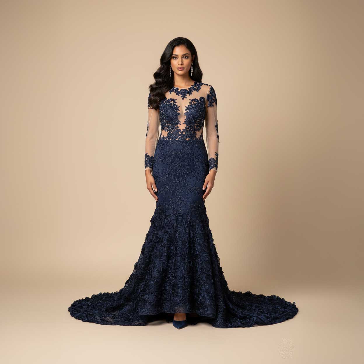 Black Lace Mermaid Style Prom Dress with Long Sleeves | XH1006 Sample Sale Dress Black Lace Mermaid Style Prom Dress with Long Sleeves | XH1006 Sample Sale Dress