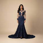 Black Lace Mermaid Style Prom Dress with Long Sleeves| XH1006