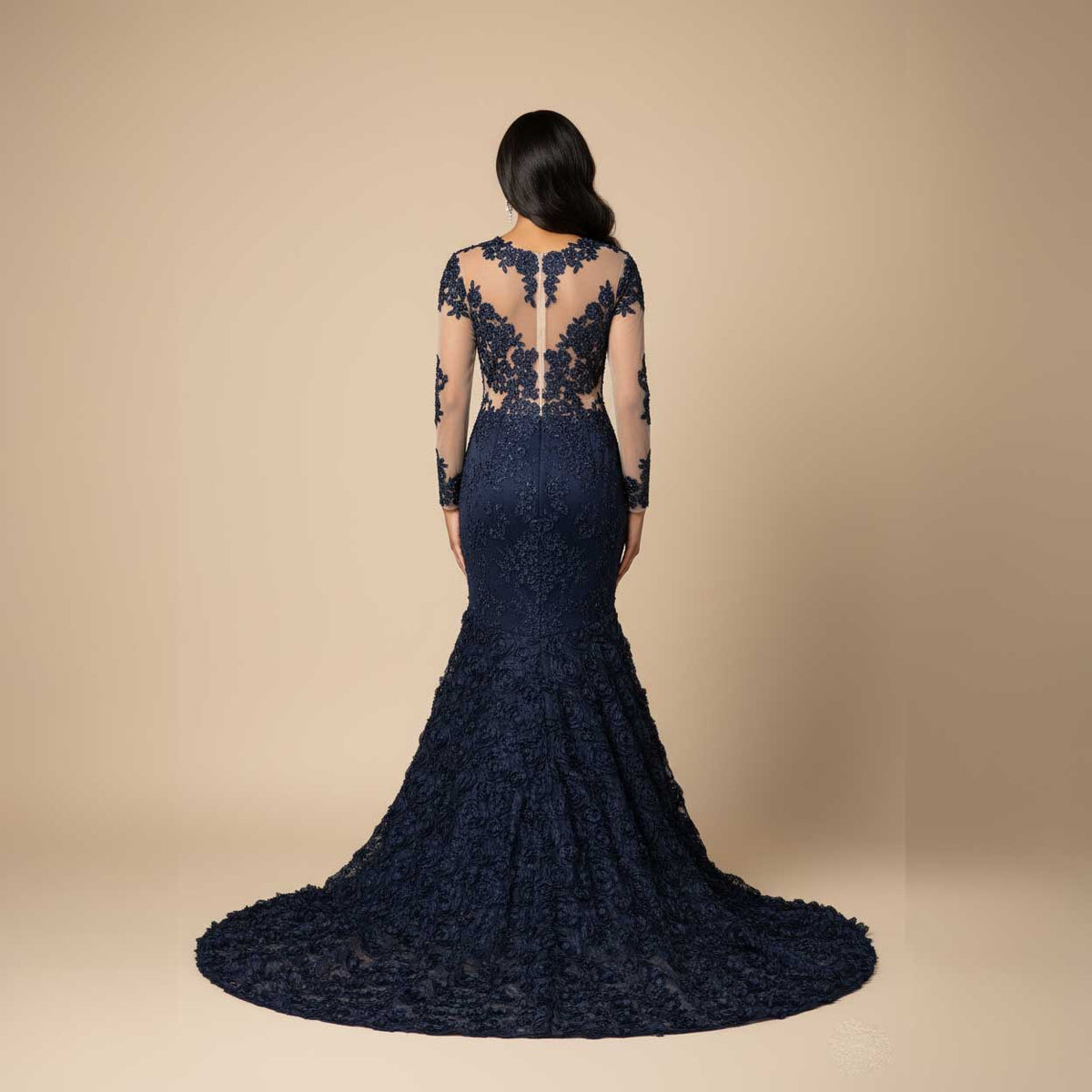 Black Lace Mermaid Style Prom Dress with Long Sleeves| XH1006