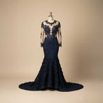 Black Lace Mermaid Style Prom Dress with Long Sleeves| XH1006