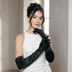 Black Long Satin and Velvet Opera Gloves for Formal Evening Wear