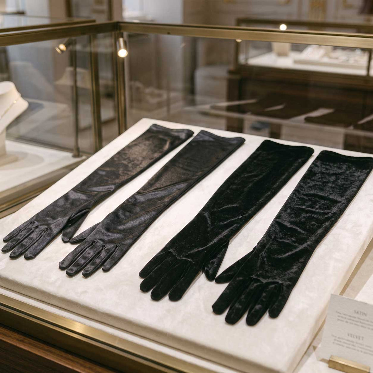 Black Long Satin and Velvet Opera Gloves for Formal Evening Wear