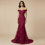 Burgundy Dark Red Lace Mermaid Formal Prom Evening Dress XH1063