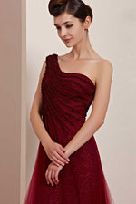 Grecian One Shoulder Burgundy Formal Prom Evening Dress
