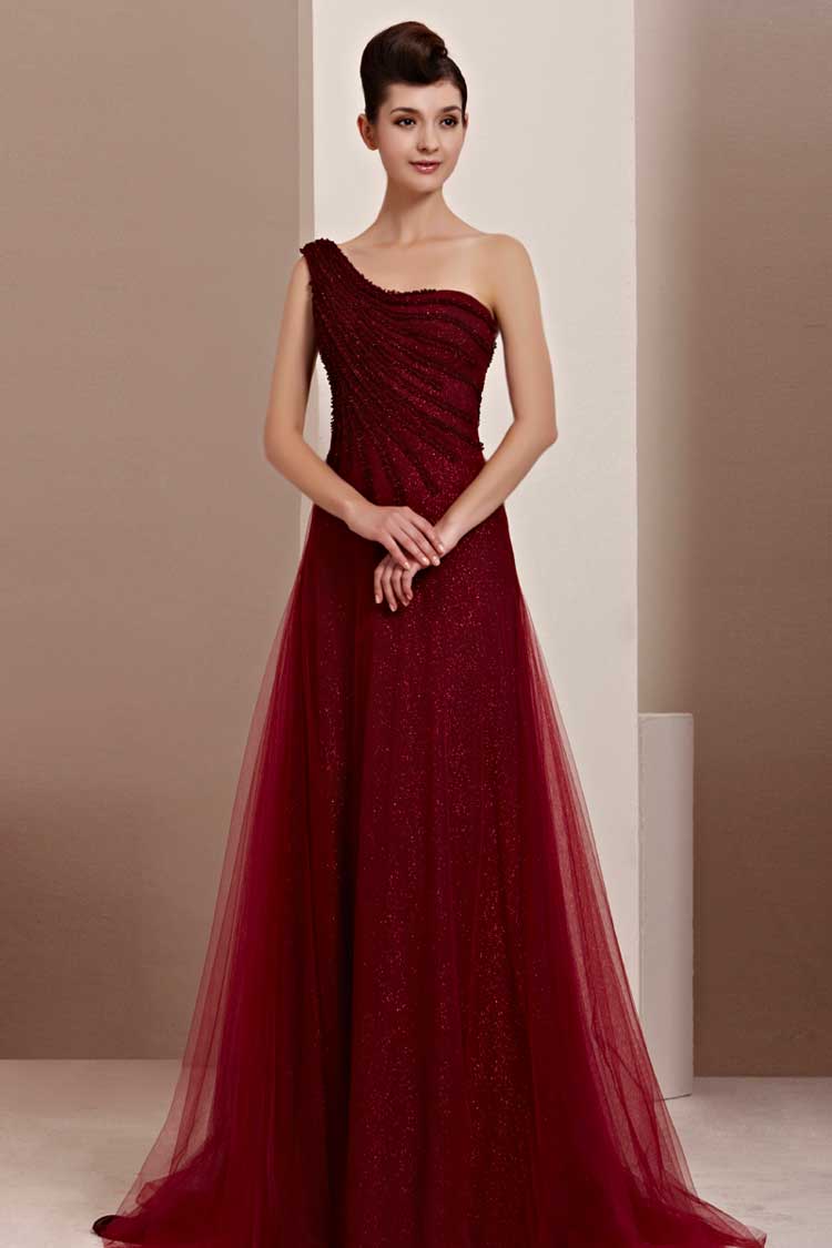 Grecian One Shoulder Burgundy Formal Prom Evening Dress Sample Sale Dress Grecian One Shoulder Burgundy Formal Prom Evening Dress Sample Sale Dress