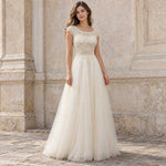 Vintage Style Floor Length Champagne Lace Wedding Dress