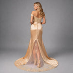 Champagne Maxi Slim Formal Evening Dress Satin and Lace XH1027