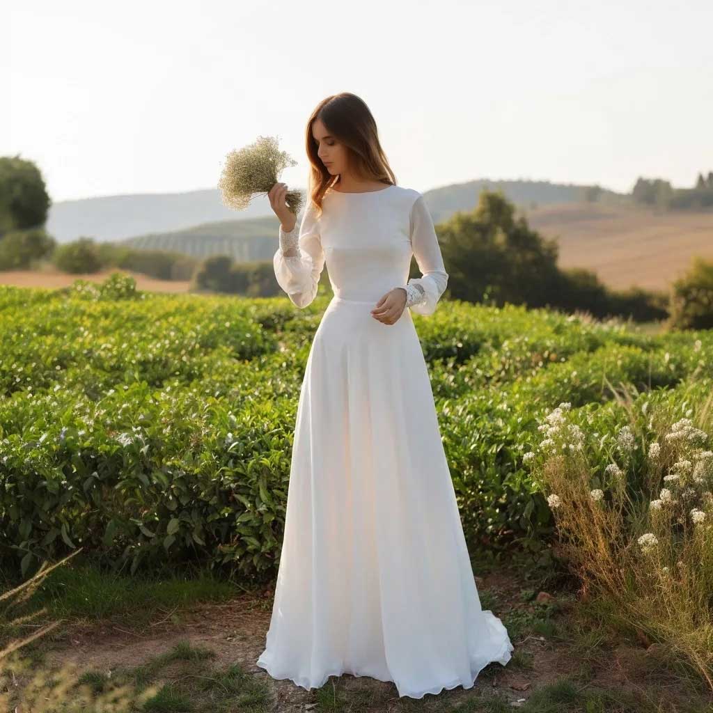 Boho Chiffon Wedding Dress with Long Sleeves ET3006 Sample Sale Dress Boho Chiffon Wedding Dress with Long Sleeves ET3006 Sample Sale Dress