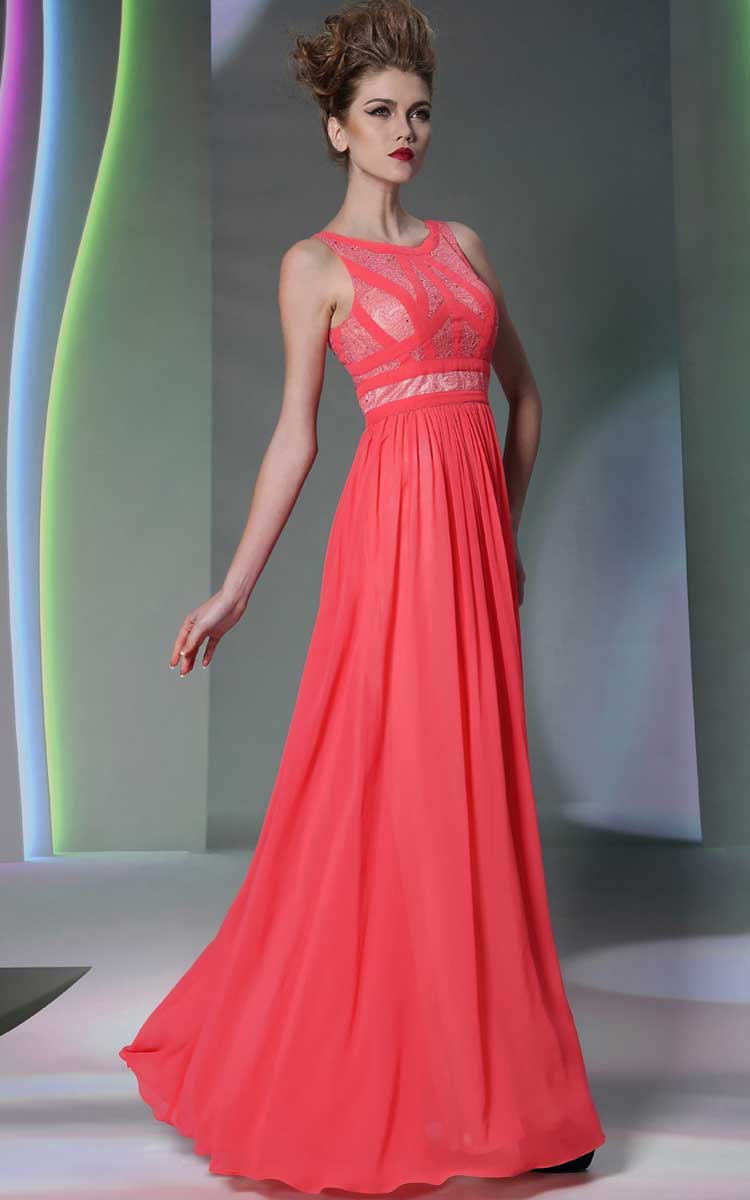 Coral Red Maxi Long Evening Formal Prom Dress