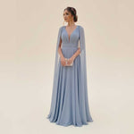 Dusty Blue Chiffon Grecian Formal Bridesmaid Wedding Party Dress XH1070