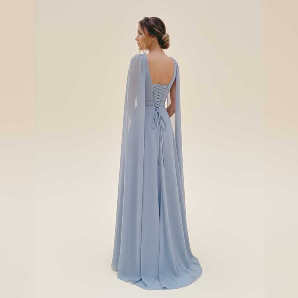 Dusty Blue Chiffon Grecian Formal Bridesmaid Wedding Party Dress XH1070