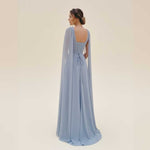 Dusty Blue Chiffon Grecian Formal Bridesmaid Wedding Party Dress XH1070