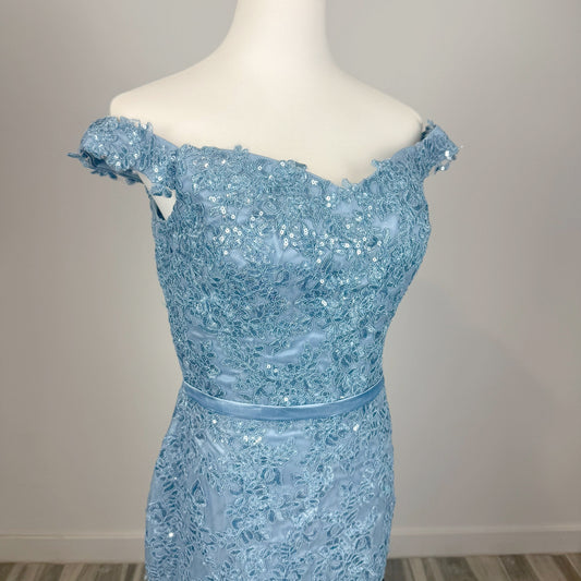 Dusty Blue Maxi Fitted Lace Prom Evening Dress XH1063