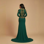 Green Gold Lace Formal Prom Dress with Long Sleeves XH1023