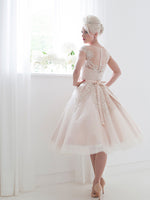 Retro Pearl Pink Tea Length Wedding Dress | RR110