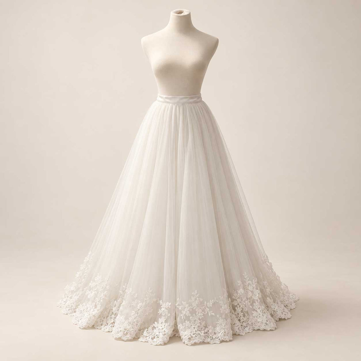 Soft Ivory A-line Lace Tulle Detachable Bridal Overskirt