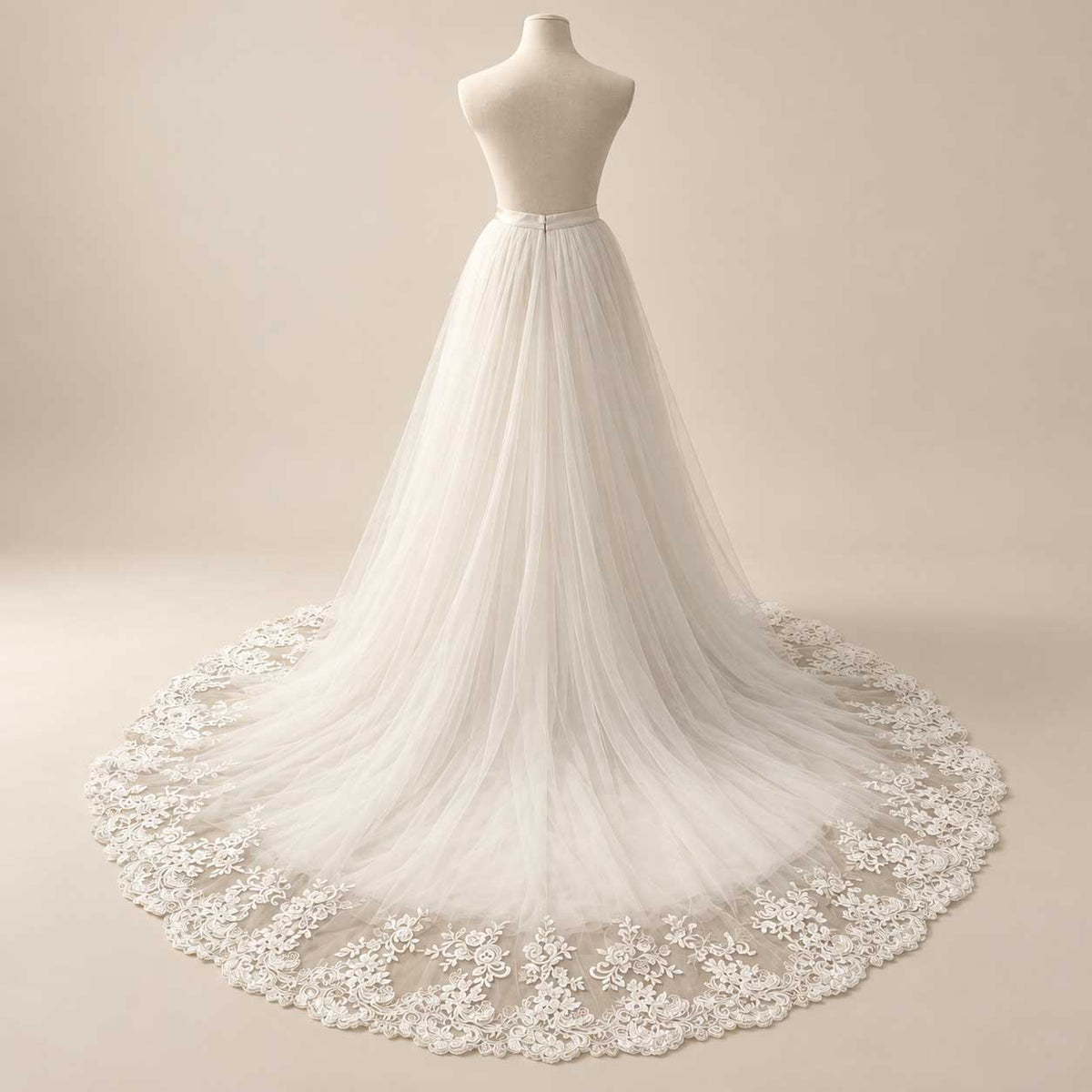 Soft Ivory A-line Lace Tulle Detachable Bridal Overskirt