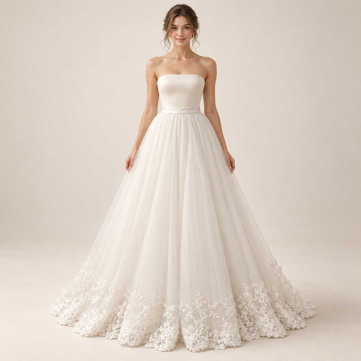 Soft Ivory A-line Lace Tulle Detachable Bridal Overskirt