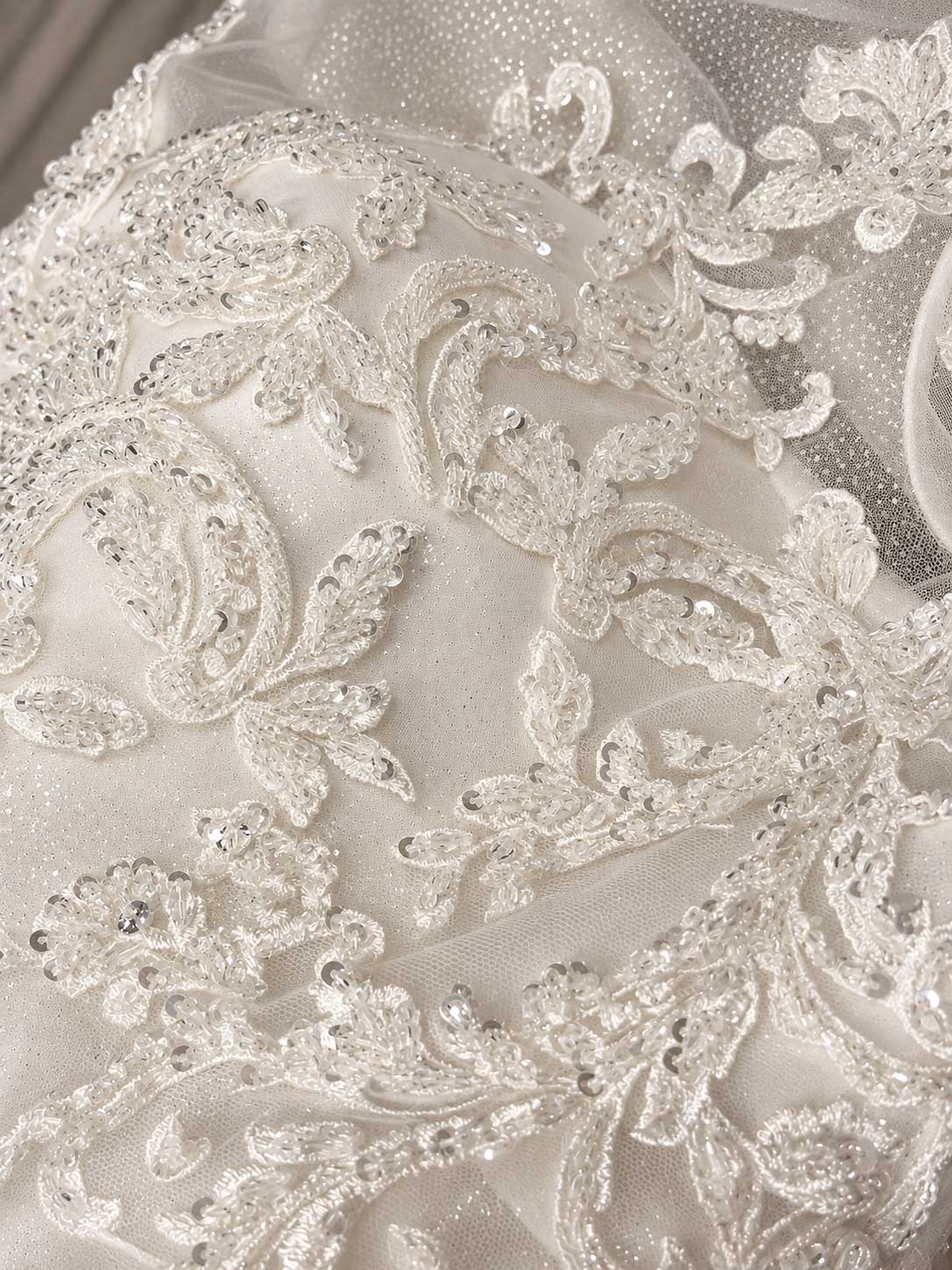 Ivory Lace A-line Wedding Dress with Cathedral Train