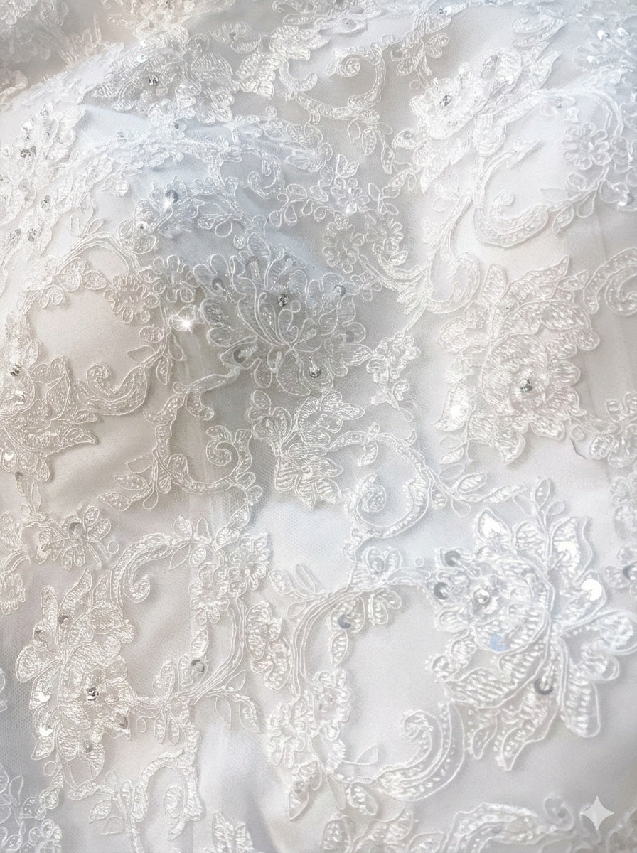 White Lace Fit and Flare Wedding Dress