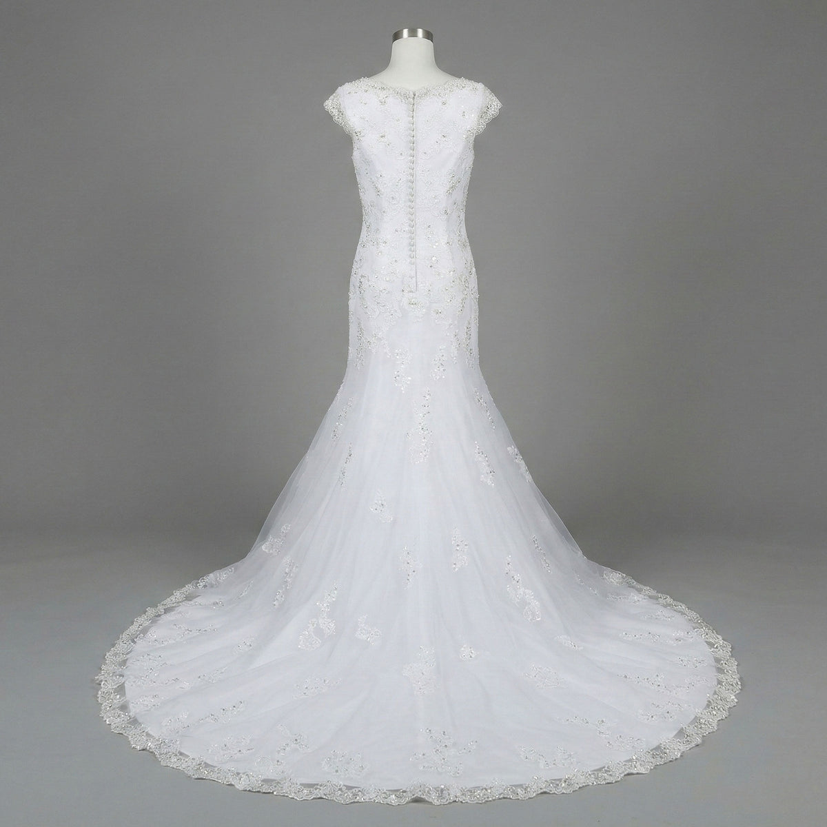 White Lace Fit and Flare Wedding Dress