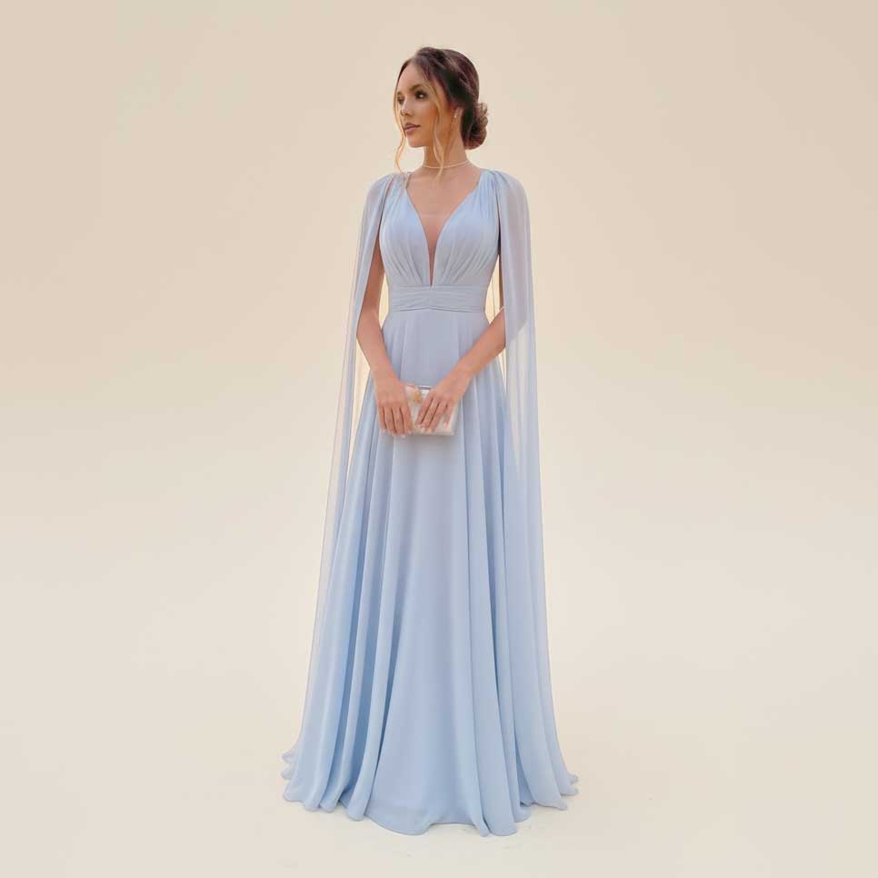 Light Blue Chiffon Grecian Formal Bridesmaid Wedding Party Dress XH1070