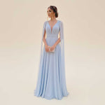 Light Blue Chiffon Grecian Formal Bridesmaid Wedding Party Dress XH1070