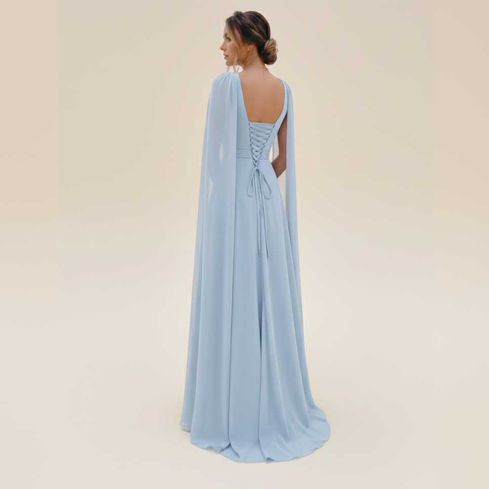 Light Blue Chiffon Grecian Formal Bridesmaid Wedding Party Dress XH1070