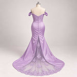 Lavender Off-the-Shoulder Lace Mermaid Formal Dress with Train | XH1027