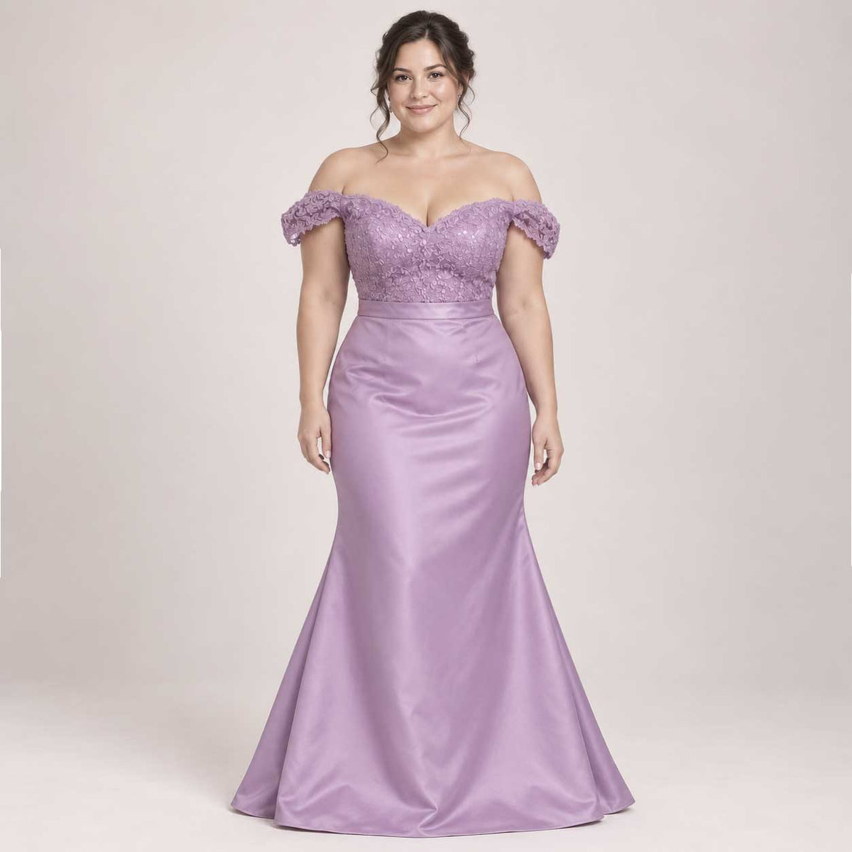 Lavender Off-the-Shoulder Lace Mermaid Formal Dress with Train | XH1027
