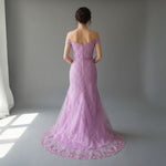 Magento Pink Maxi Fitted Lace Off the Shoulder Prom Evening Dress XH1063