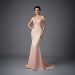 Maxi Peach Off the Shoulder Formal Evening Dress XH1027