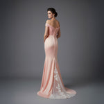 Maxi Peach Off the Shoulder Formal Evening Dress XH1027