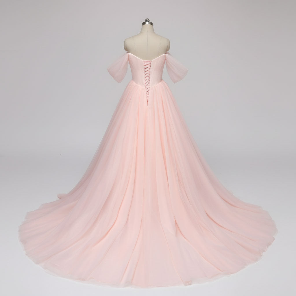 Blush Peach Ball Gown Form Prom Evening Dress