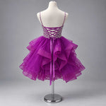 Purple Sparkly Sequin Cocktail Mini Ruffle Dress with Corset Back