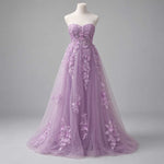 Maxi Lilac Floral Appliqué Corset-Back Prom Ball Gown XH1075