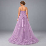 Maxi Lilac Floral Appliqué Corset-Back Prom Ball Gown XH1075