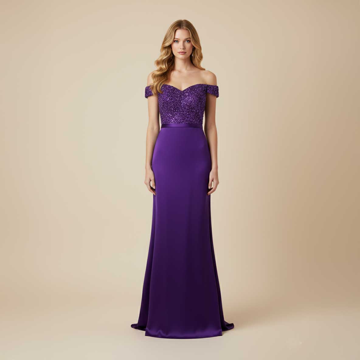 Purple Off the Shoulder Lace Sleek Prom Evening Dress XH1027