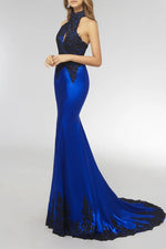 Elegant Black Lace Halter Lace Mermaid Prom Evening DressXH1029