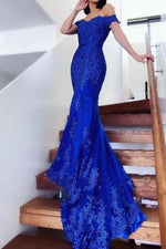 Royal Blue Maxi Lace Mermaid Formal Prom Evening Dress XH1063