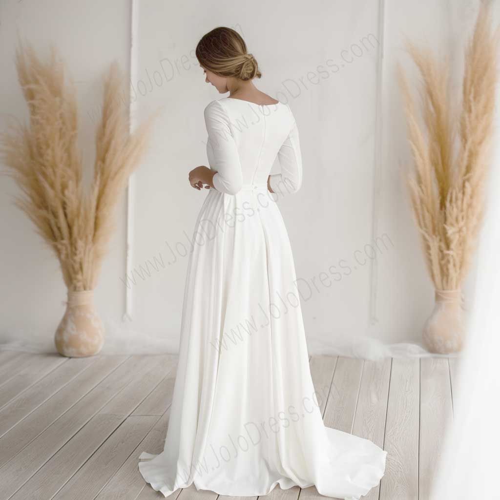 Simple Modest Boho Crepe Chiffon Wedding Dress ET3001