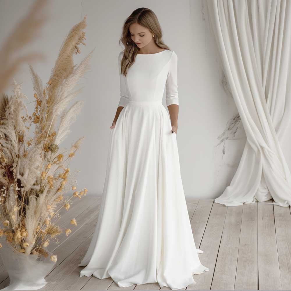 Simple Modest Boho Crepe Chiffon Wedding Dress ET3001