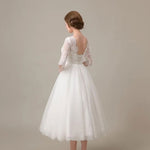 Vintage Style Lace Tea Length Wedding Dress with Sleeves