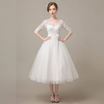 Vintage Style Lace Tea Length Wedding Dress with Sleeves
