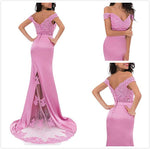 Royal Blue Off the Shoulder Lace Sleek Prom Evening Dress XH1027