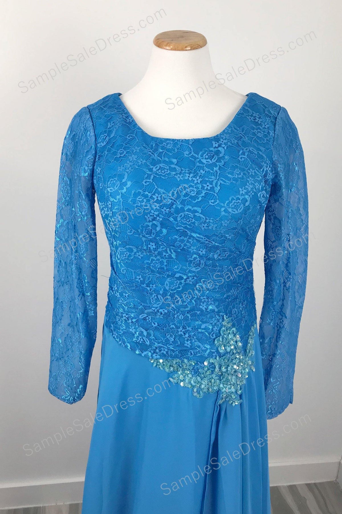 Modest Dark Blue Chiffon Formal Evening Dress XH1037