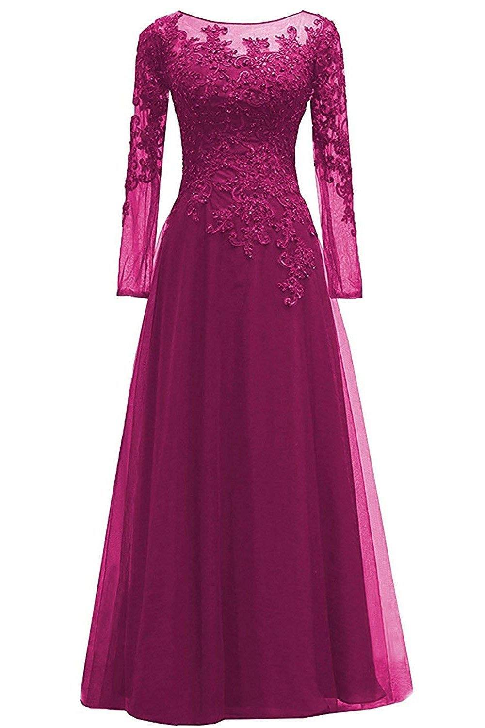 Burgundy Long Formal Dress with Long Sleeves | XH1009