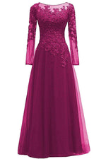 Burgundy Long Formal Dress with Long Sleeves | XH1009