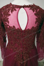 Burgundy Long Formal Dress with Long Sleeves | XH1009